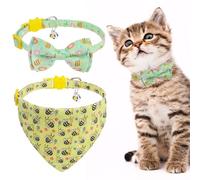 EXPAWLORER Breakaway Cat Collar with Bell - 2 Pack Cute Cat Collar with Removable Bow and Bandana for Girl Boy, Adjustable Safe Kitten Collars with Pendants, Bee