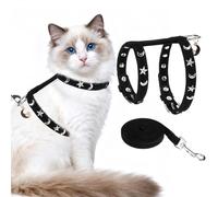 EXPAWLORER Cat Harness and Leash Set - Escape Proof Adjustable Cat Harness, H-shped Comfortable Soft Lightweight Kitten Harness for Outdoor Walking, for Small Medium Large Cats,Star-Moon S