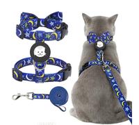EXPAWLORER Cat Harness and Leash Set with AirTag Holder, Escape Proof Safe Lightweight Adjustable Soft Kitten Harness Set with Bowknot for Small Medium Large Cat Walking Travel Outdoor, Star-Moon