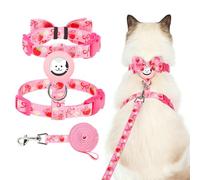 EXPAWLORER Cat Harness and Leash Set with AirTag Holder, Escape Proof Safe Lightweight Adjustable Soft Kitten Harness Set with Bowknot for Small Medium Large Cat Walking Travel Outdoor, Strawberry