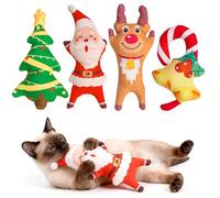 EXPAWLORER Christmas Cat Catnip Toys Gifts, 4 pcs Toys with Catnip Pouch, Interactive Bite Resistant Kicker Toys for Indoor Playing Kitten Chew Plush Gift Santa Claus Reindeer Christmas Tree