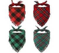 EXPAWLORER Christmas Dog Bandana with Tassels Edges - 4 Pack Reversible Plaid Holiday Dog Bandanas Cute Xmas Costume for Boy and Girl, Stylish Tartan Pet Scarf Bib Decor for Small Medium Large Dogs