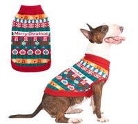 EXPAWLORER Christmas Dog Jumper - Knitted Xmas Costume Dog Clothes Gift, Sleeveless Sweater with Colorful Stripes and Snowflakes, Warm Holiday Outfit Winter Coat for Small Medium Large Dogs, Medium