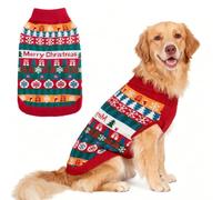 EXPAWLORER Christmas Dog Jumper - Knitted Xmas Costume Dog Clothes Gift, Sleeveless Sweater with Colorful Stripes and Snowflakes, Warm Holiday Outfit Winter Coat for Small Medium Large Dogs, XL
