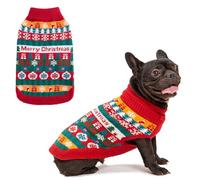 EXPAWLORER Christmas Dog Jumper - Knitted Xmas Costume Dog Clothes Gift, Sleeveless Sweater with Colorful Stripes and Snowflakes, Warm Holiday Outfit Winter Coat for Small Medium Large Dogs, Small