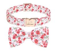 EXPAWLORER Cute Dog Collar - Floral Summer Pet Collars with Elegant Removable Bow Tie, Durable Quick Release Metal Buckle, Adjustable Boy Girl Puppy Collar for Small Medium Large Dogs, Red M
