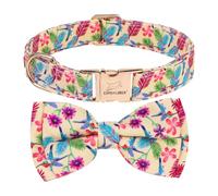 EXPAWLORER Cute Dog Collar - Floral Summer Pet Collars with Elegant Removable Bow Tie, Durable Quick Release Metal Buckle, Adjustable Boy Girl Puppy Collar for Small Medium Large Dogs, Beige S