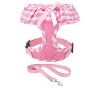 EXPAWLORER Cute Dog Harness and Lead Set - Pink Girl Dog Harness Checkered Step-in Design, Easy Adjustable No-Choke Lightweight Breathable Vest for Puppy Small Dogs Cats Outdoor Walking, X-Small