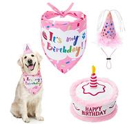 EXPAWLORER Dog Birthday Bandana Supplies - Cute Puppy Birthday Hat and Bandana Set Party Decorations, Squeaky Cake Dog Toy for Celebration Present - Gifts for Small Medium Large Dogs Girl, Pink