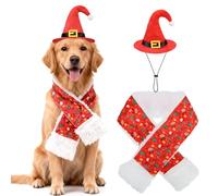 EXPAWLORER Dog Christmas Costume Dog Santa Hat 2 Pcs Set, Pet Holiday Hat & Scarf Winter for Small Medium Large Dogs Puppy Cat Party Dress Up Cosplay Outfit Xmas Elk Snowflake Accessory L