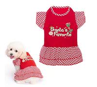 EXPAWLORER Dog Christmas Dress for Small Dogs and Cats, Girl Dog Dress Skirt Santa's Favourite Holiday Xmas Costume Party Pet Clothes Festive Puppy Clothing Shirt, Large