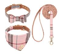 EXPAWLORER Dog Collar and Lead Set - Classic Plaid Cute Bow Tie and Bandana Collar, No Tangle Dog Lead, Adjustable Puppy Collar and Lead for Small Medium Large Dogs, Holiday Birthday Gifts
