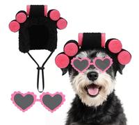 EXPAWLORER Dog Halloween Costume, 2 Pack Funny Doggie Cosplay Landlady Curler Wig with Love Glasses, Adjustable Headwear Dress Up Holiday Apparel for Party for Small Medium Large Dogs Puppies Cat Pink