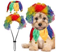 EXPAWLORER Dog Halloween Costume, 2 Pack Funny Doggie Cosplay Rainbow Jester Clown Wig with Collar, Adjustable Headwear Dress Up Holiday Apparel for Party for Small Medium Large Dogs Puppies Cats