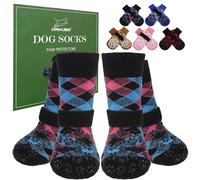 EXPAWLORER Dog Socks for Hot Pavement to Prevent Licking Paws, Anti Slip Doggie Booties Grippy Shoes for Hardwood Floors, Boots & Paw Protectors for Small Medium Large Senior Dogs Pink Blue XL