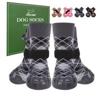 EXPAWLORER Dog Socks Paws Stop Licking - 4 Pack Double Sided Anti Slip Pet Socks with Grips for Hardwood Floors, Dog Shoes Boots for Small Medium Large Senior Breeds British Style, Black S