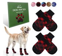 EXPAWLORER Dog Socks to Prevent Licking Paws, Pet Shoes for Hot Pavement, Anti-Slip Dog Booties for Hardwood Floors, Boots & Paw Protectors for Small Medium Large Senior Breeds, Red&Black Medium