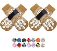 EXPAWLORER Dog Socks with Grips - Double Sides Anti-slip Dog Gripper Socks for Hardwood Floors, Stop Licking Injured Paws, Adjustable Socks with Extra Traction for Small Medium Large Dogs (Khaki, S)