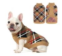 EXPAWLORER Dog Sweater for Small Medium Large Dogs, Knitted Pullover Turtleneck Cold Weather Classic Plaid Pet Clothes Sweatshirt Outfits for Fall/Winter, Girl/Boy Knitwear with Leash Hole Beige S