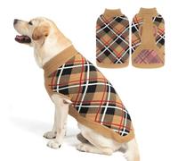 EXPAWLORER Dog Sweater for Small Medium Large Dogs, Knitted Pullover Turtleneck Cold Weather Classic Plaid Pet Clothes Sweatshirt Outfits for Fall/Winter, Girl/Boy Knitwear with Leash Hole Beige XL