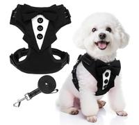 EXPAWLORER Dog Tuxedo Harness, Adjustable No Pull Vest Harness with Leash for Walking, Soft Padded Step in Wedding Attire Suit Costume with Bow Tie for Small Medium Dogs Black S