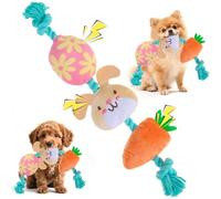 EXPAWLORER Easter Dog Squeaky Toy - Interactive Doggie Rope Toy with Squeaker, Tug of War Pull Rope Teeth Cleaning, Tough Cotton Chew Toys for Small Medium Large Dogs Egg+Bunny+Carrot