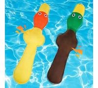 EXPAWLORER Floating Dog Water Pool Toys - 2 Pack Stuffed Duck Dog Toys Long, Pet Summer Essentials for Fetch & Training, Built-in Squeaky Ball Loud Sound for Small Medium Large Breeds, Yellow