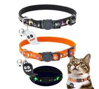 EXPAWLORER Halloween Cat Collar Breakaway - Glow in The Dark 2 Pack | Holiday Pet Collar with Bell and Cute Ghost Pendant, Ideal Gift Adjustable Quick-release Collars for Cats Puppy