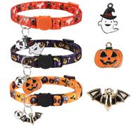 EXPAWLORER Halloween Cat Collar Breakaway with Bell 3 Pack | Holiday Pet Collar with Cute Matching Pendants, Adjustable Quick-release Buckle Collars for Cats Puppy