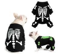 EXPAWLORER Halloween Dog Pajamas, Glow-in-The-Dark Skeleton Holiday Pet Costume, Warm, Soft & Stretchy Winter Clothes Sweater Jumpsuits with Sleeves for Small Medium Large Boys Girls Dogs Cats XS