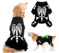 EXPAWLORER Halloween Dog Pajamas, Glow-in-The-Dark Skeleton Holiday Pet Costume, Warm, Soft & Stretchy Winter Clothes Sweater Jumpsuits with Sleeves for Small Medium Large Boys Girls Dogs Cats L