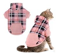 EXPAWLORER Plaid Cat Hoodie - British Style Warm Cat Sweater Shirt with Leash Hole,Pet Clothes Outfits,Winter Coat Apparel for Puppy Cats Girl Boy-Kitten Apparel,Pink S