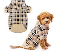 EXPAWLORER Plaid Dog Hoodie British Style - Tartan Pet Clothes Warm Dog Jumper with Lead Hole, Hooded Puppy Sweatshirt Cold Weather Clothing Outfit, Winter Coat for Small Medium Large Dogs, Beige XS