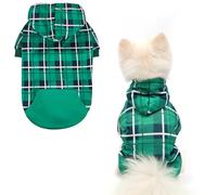 EXPAWLORER Plaid Dog Hoodie British Style - Tartan Pet Clothes Warm Dog Jumper with Lead Hole, Hooded Puppy Sweatshirt Cold Weather Clothing Outfit, Winter Coat for Small Medium Large Dogs, Green M