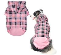 EXPAWLORER Plaid Dog Hoodie British Style - Tartan Pet Clothes Warm Dog Jumper with Lead Hole, Hooded Puppy Sweatshirt Cold Weather Clothing Outfit, Winter Coat for Small Medium Large Dogs, Pink L