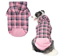 EXPAWLORER Plaid Dog Hoodie British Style - Tartan Pet Clothes Warm Dog Jumper with Lead Hole, Hooded Puppy Sweatshirt Cold Weather Clothing Outfit, Winter Coat for Small Medium Large Dogs, Pink M-L