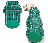 EXPAWLORER Plaid Dog Hoodie British Style - Tartan Pet Clothes Warm Dog Jumper with Lead Hole, Hooded Puppy Sweatshirt Cold Weather Clothing Outfit, Winter Coat for Small Medium Large Dogs, Green XL