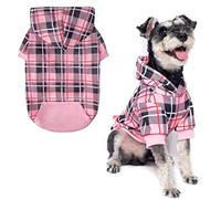 EXPAWLORER Plaid Dog Hoodie British Style - Tartan Pet Clothes Warm Dog Jumper with Lead Hole, Hooded Puppy Sweatshirt Cold Weather Clothing Outfit, Winter Coat for Small Medium Large Dogs, Pink S-M
