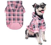 EXPAWLORER Plaid Dog Hoodie British Style - Tartan Pet Clothes Warm Dog Jumper with Lead Hole, Hooded Puppy Sweatshirt Cold Weather Clothing Outfit, Winter Coat for Small Medium Large Dogs, Pink M