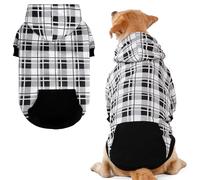 EXPAWLORER Plaid Dog Hoodie - British Style Warm Dog Sweater Shirt with Leash Hole,Pitbull Clothes Outfits,Winter Coat Apparel for All Breeds Puppy Girl Boy-Cat Apparel(Black&White)