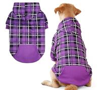 EXPAWLORER Plaid Dog Hoodie - British Style Warm Dog Sweater Shirt with Leash Hole,Pitbull Clothes Outfits,Winter Coat Apparel for All Breeds Puppy Girl Boy-Cat Apparel(Purple)