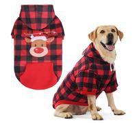 EXPAWLORER Plaid Dog Hoodie - British Style Warm Dog Sweater Shirt with Leash Hole,Pitbull Clothes Outfits,Winter Coat Apparel for All Breeds Puppy Girl Boy-Cat Apparel,Christmas Buffalo Check Large