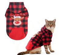 EXPAWLORER Plaid Dog Hoodie - British Style Warm Dog Sweater Shirt with Leash Hole,Pitbull Clothes Outfits,Winter Coat Apparel for All Breeds Puppy Girl Boy-Cat Apparel,Christmas Buffalo Check Small