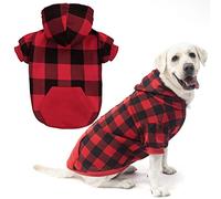 EXPAWLORER Plaid Dog Hoodie - Stylish Checkered Soft Pet Clothes Warm Dog Jumper with Lead Hole, Hooded Puppy Sweatshirt Cold Weather Clothing Outfit, Winter Coat for Small Medium Large Dogs, XL