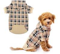 EXPAWLORER Plaid Hoodie - British Style Soft Sweater With Lead Hole, Hooded Cold Weather Clothes, Winter Coat for Small Medium Large Dogs, S-M