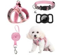 EXPAWLORER Puppy Harness and Lead - Small Dog Collar and Lead - Classic Plaid Adjustable Small Dog Vest Harnesses No Pull, Reflective Escape Proof for Outdoor Walking, Pink Medium