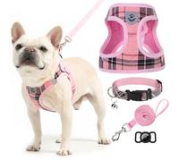 EXPAWLORER Puppy Harness and Lead - Small Dog Collar and Lead - Classic Plaid Adjustable Small Dog Vest Harnesses No Pull, Reflective Escape Proof for Outdoor Walking, Pink X-Small