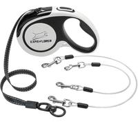 EXPAWLORER Retractable Dog Leash - Chew Proof Double Dog Leash with 16ft Heavy Duty Nylon Strap and 19.5in/27.5in Steel Wire Ropes for Medium and Large Dogs