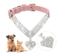 EXPAWLORER Rhinestone Dog Collar - Cute Pet Necklace, Adjustable Soft Velvet Bling Ornaments for Girl Female Breeds Cats, Pink X-Small