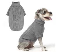 EXPAWLORER Small Dog Sweater - Fleece Pullover Knitwear with Leash Hole, Turtleneck Fall Dog Holiday Clothes with Reflective Yarn for Small Medium Dogs Puppy, Grey M